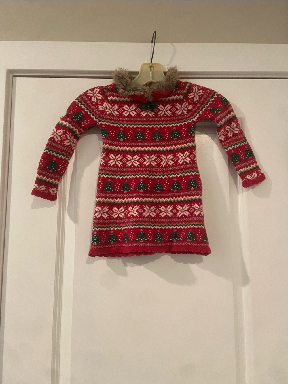 Tommy Bahama Red Knit Holiday Sweater Dress with Green Tree Pattern 3T